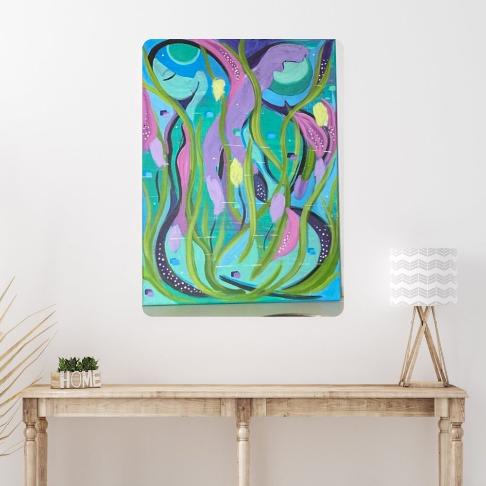 Original Abstract Acrylic Painting Whispering Waves Colorful Coastal Wall Decor - Picture 4 of 10